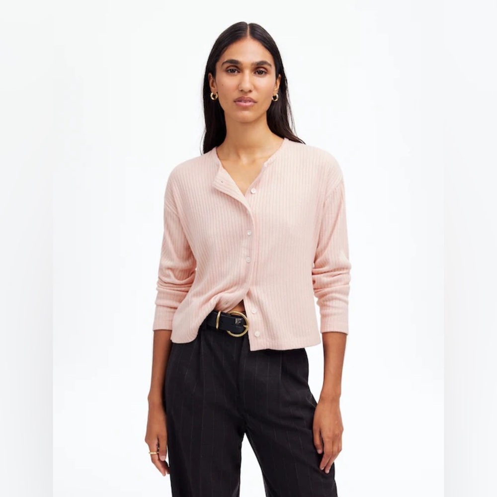 Madewell Pale Blush Pink Relaxed Button- Front Cardigan Knit Top size XS EUC - Picture 1 of 12